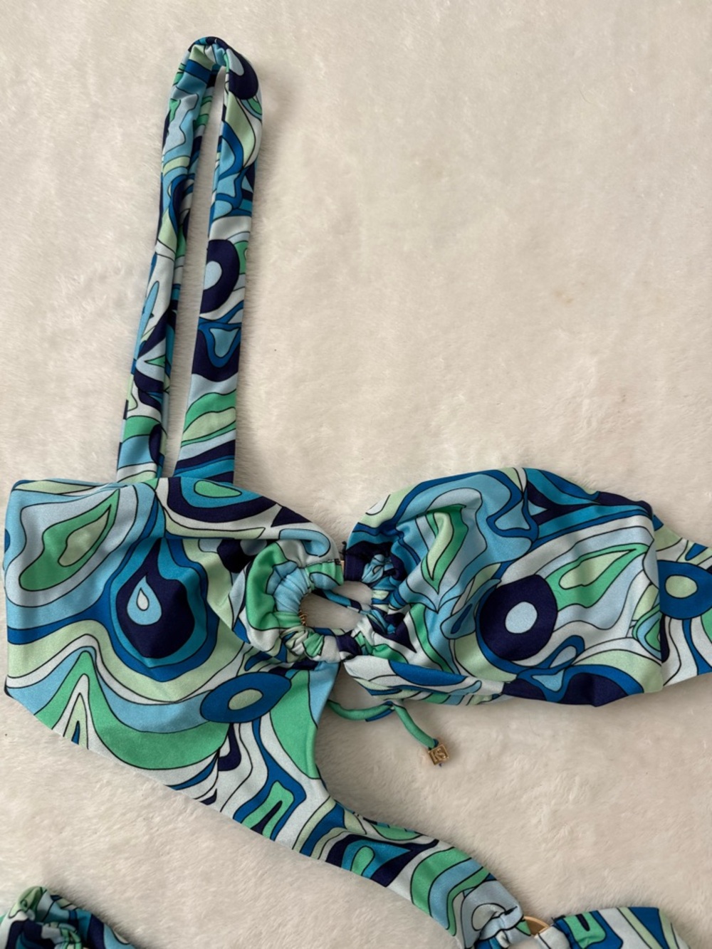 Kamari Swim Blue Green Retro Print Cutout Bikini Set Medium NWT - Picture 5 of 9